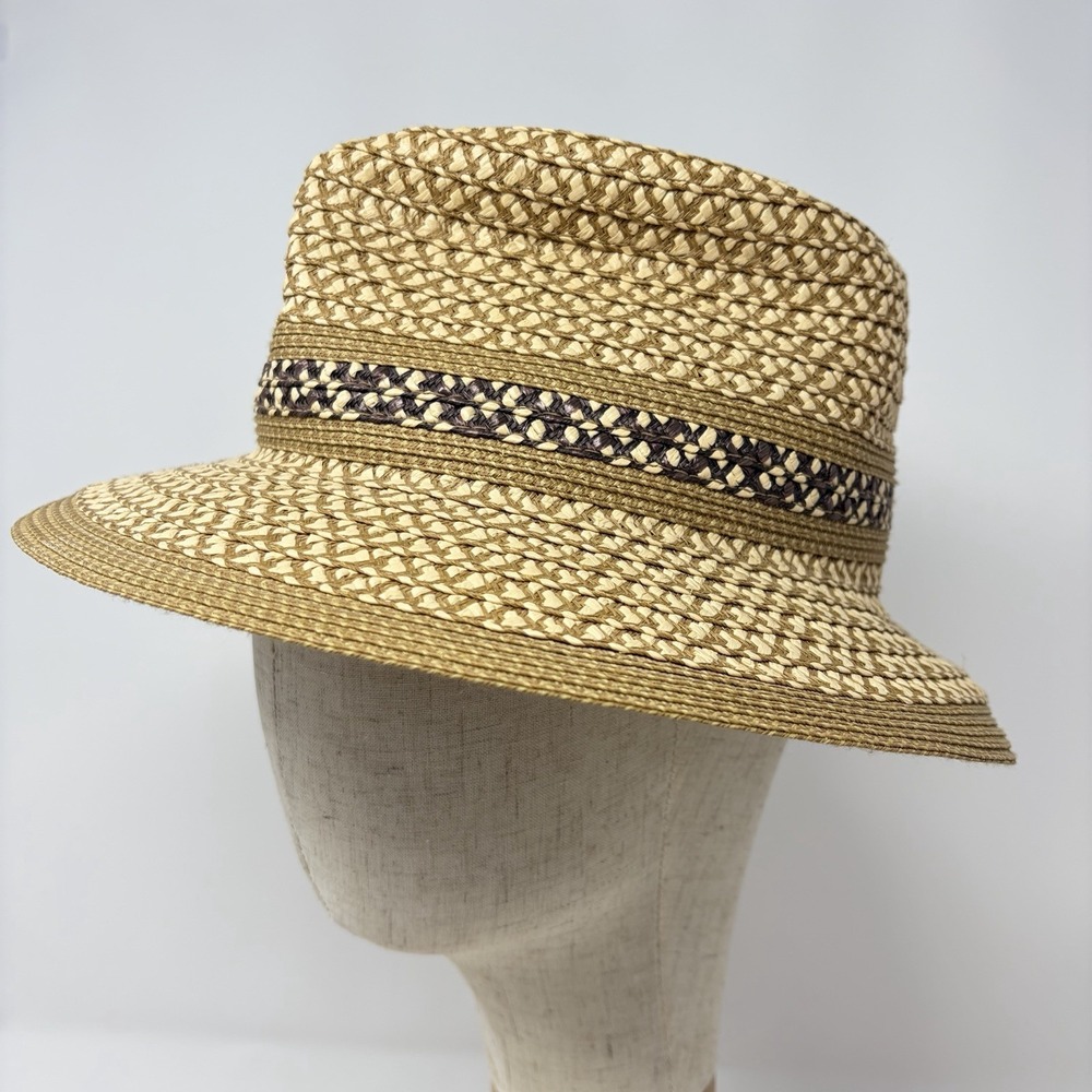 Authentic Eric Javits Woven Fedora Hat Beige UPF 50+ Packable Squishee - Picture 1 of 11